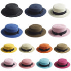 Straw Boater Hat with ribbon