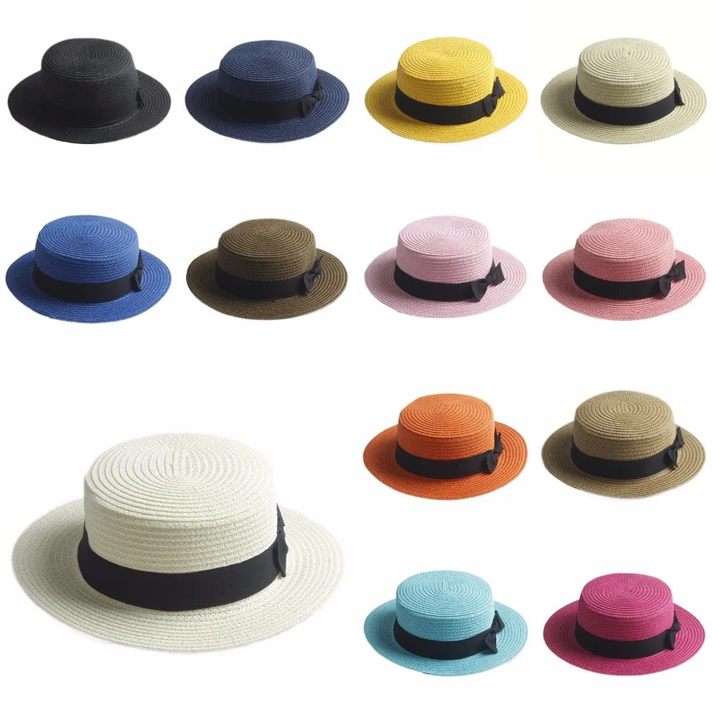Straw Boater Hat with ribbon