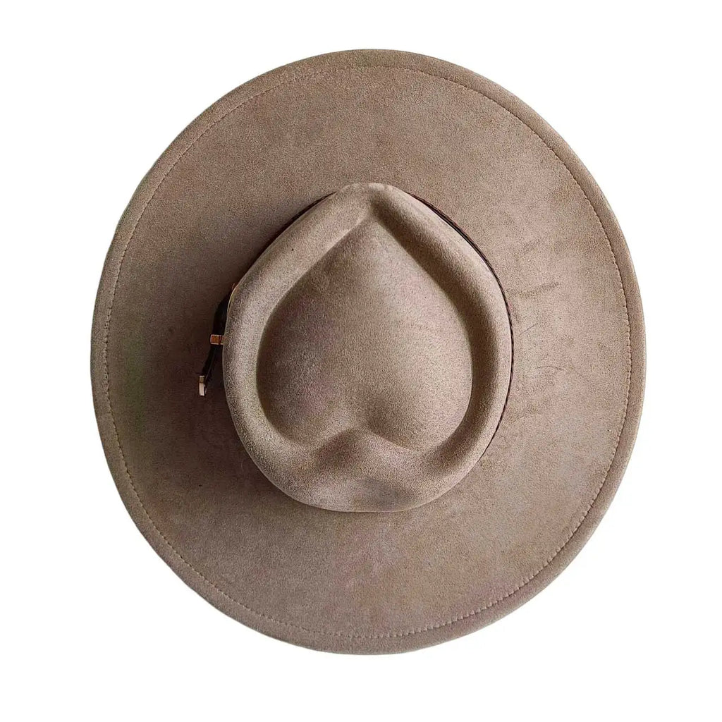 Beige heart-shaped suede hat – unique fashion hat side view