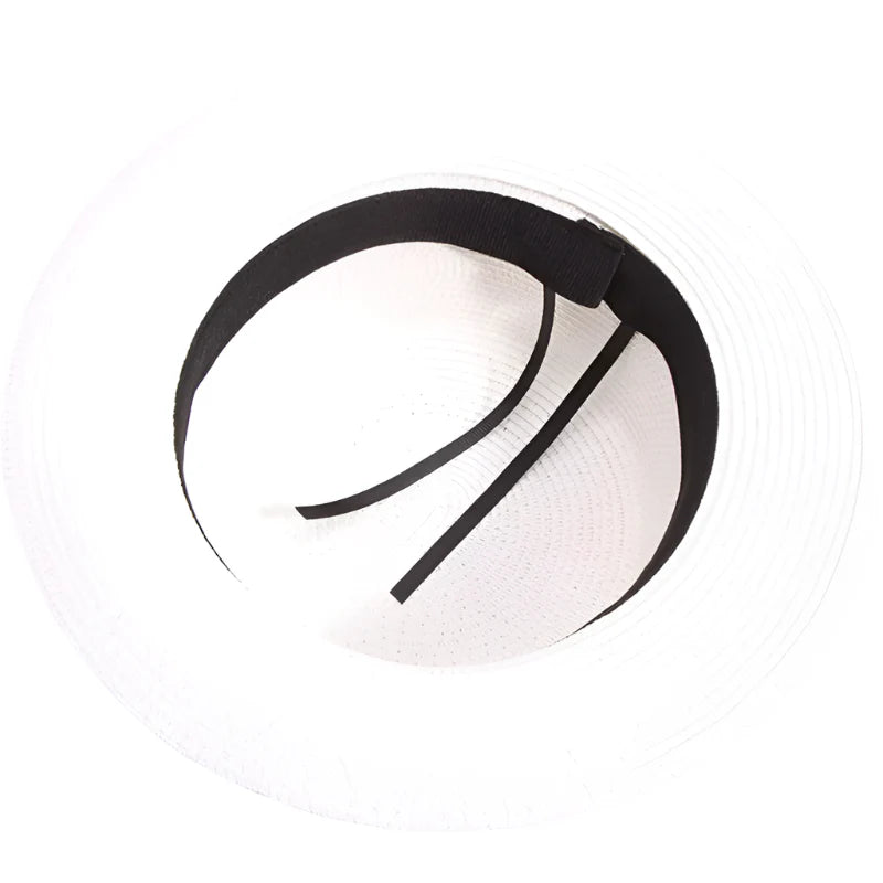 White Summer Straw Boater Hat – lightweight straw hat detail