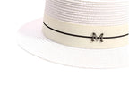 White Summer Straw Boater Hat – straw hat side view