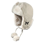 The Ribbon Winter Leather Pom Pom Bomber Hat
