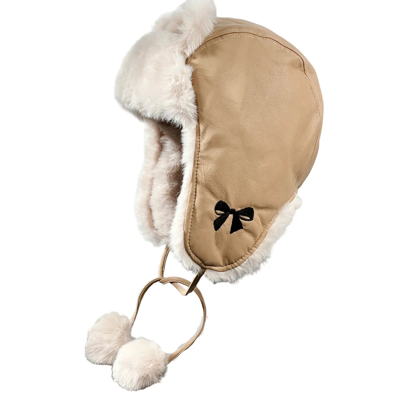 The Ribbon Winter Leather Pom Pom Bomber Hat