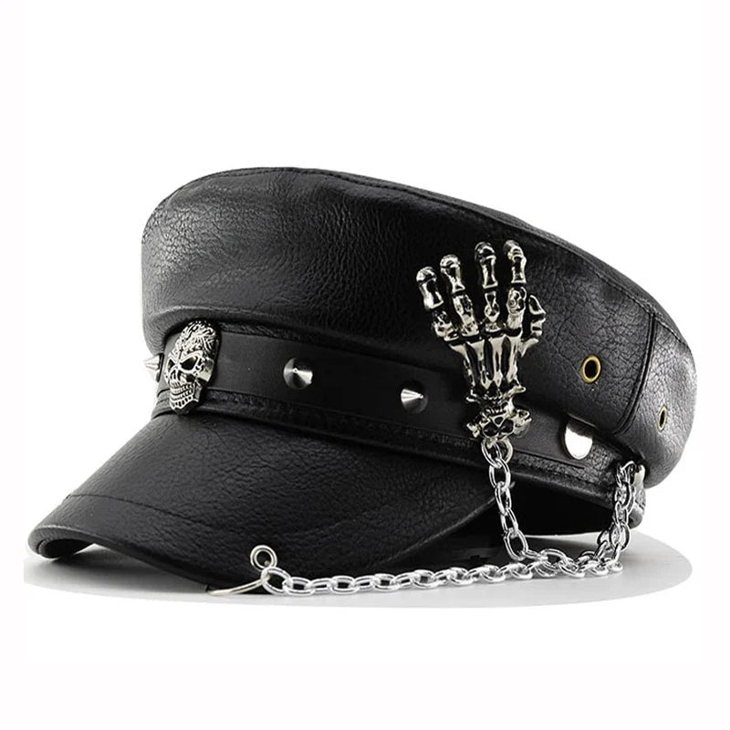 The Steampunk Death Black Leather Sailor Cap