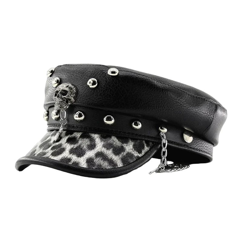 The Steampunk Death Black Leather Sailor Cap