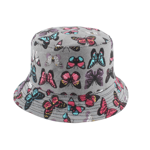 Butterfly Bucket Hat - Reversible Cotton Wide Brim Summer Hat by front view