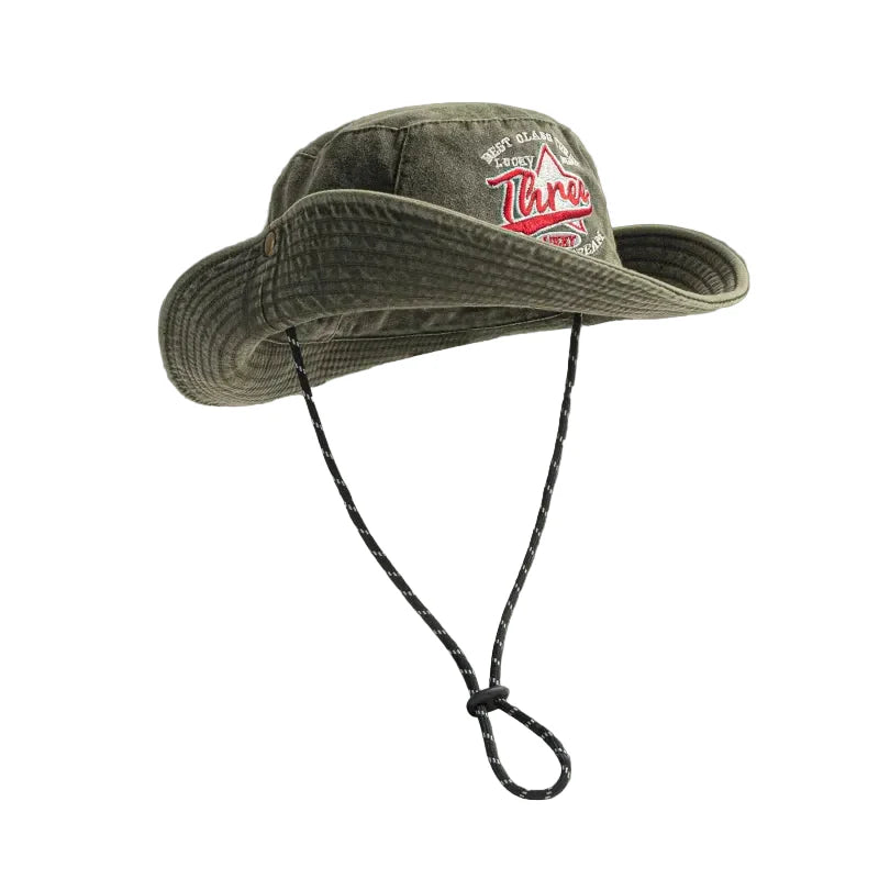 Three Stars Lucky Washed Cotton Bucket Hat
