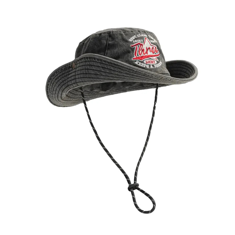 Three Stars Lucky Washed Cotton Bucket Hat