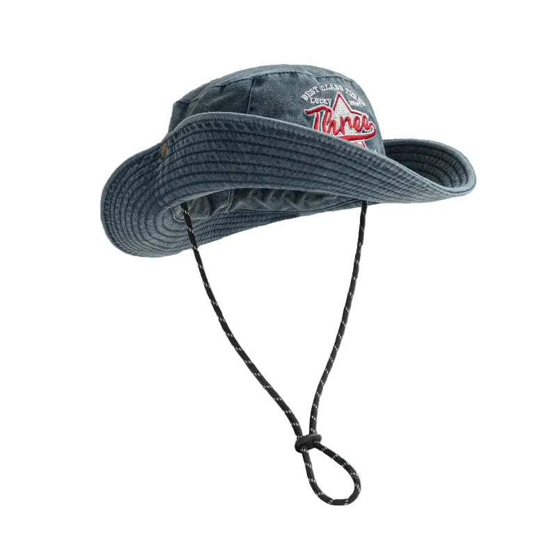 Three Stars Lucky Washed Cotton Bucket Hat