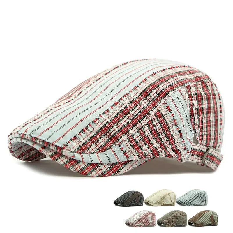 Twin Cities Tartan Striped Cotton Flat Cap