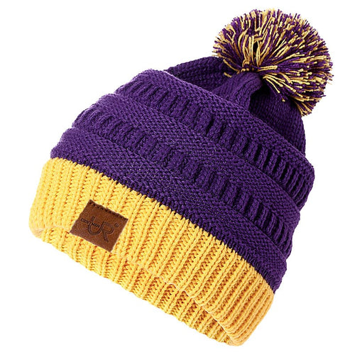 Yellow and purple Bicolor Knitted Beanie