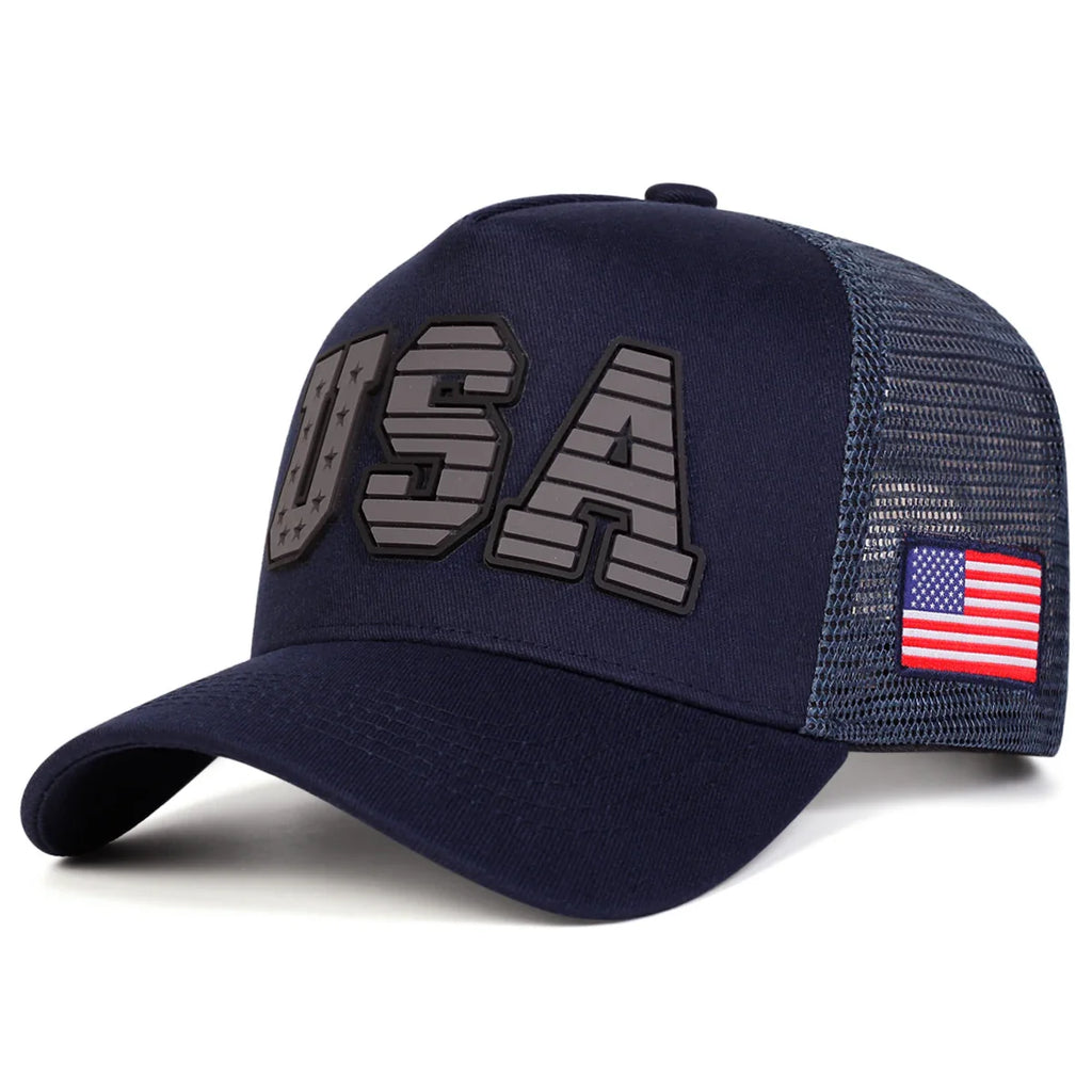 USA Flag Embroidered Trucker Cap
