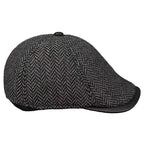 Vancouver Herringbone Genuine Leather Wool Duckbill Flat Cap