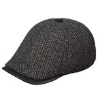 Vancouver Herringbone Genuine Leather Wool Duckbill Flat Cap