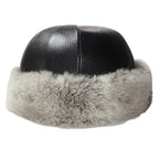 Vermont Winter Natural Rabbit Fur Genuine Leather Docker Cap