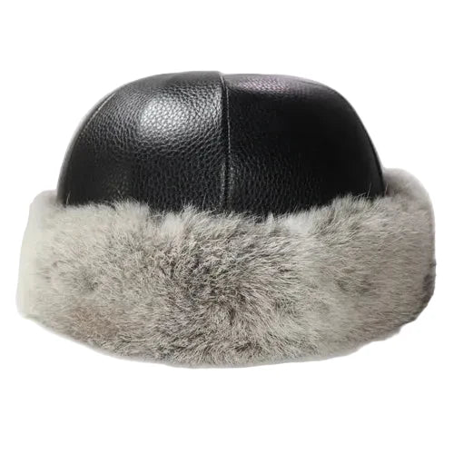 Vermont Winter Natural Rabbit Fur Genuine Leather Docker Cap