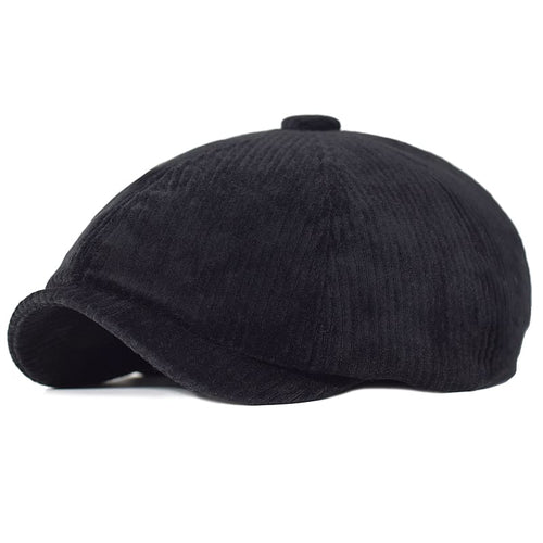 Black Corduroy Newsboy Cap
