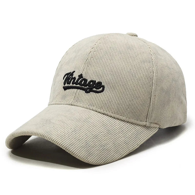 Beige Vintage Corduroy Baseball Cap