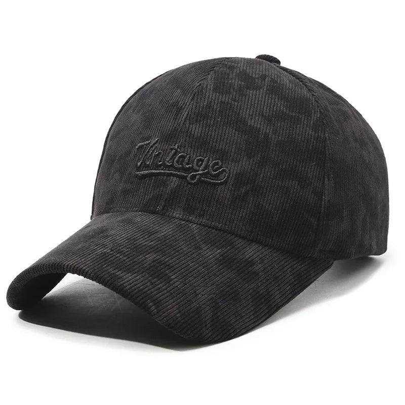 Black Vintage Corduroy Baseball Cap