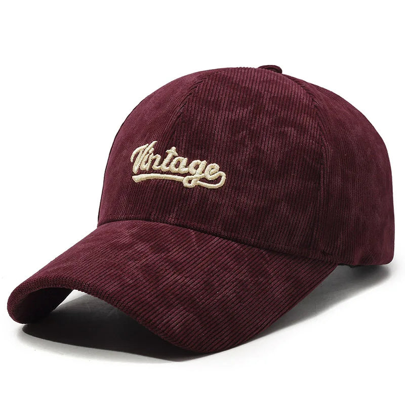 Red Vintage Corduroy Baseball Cap