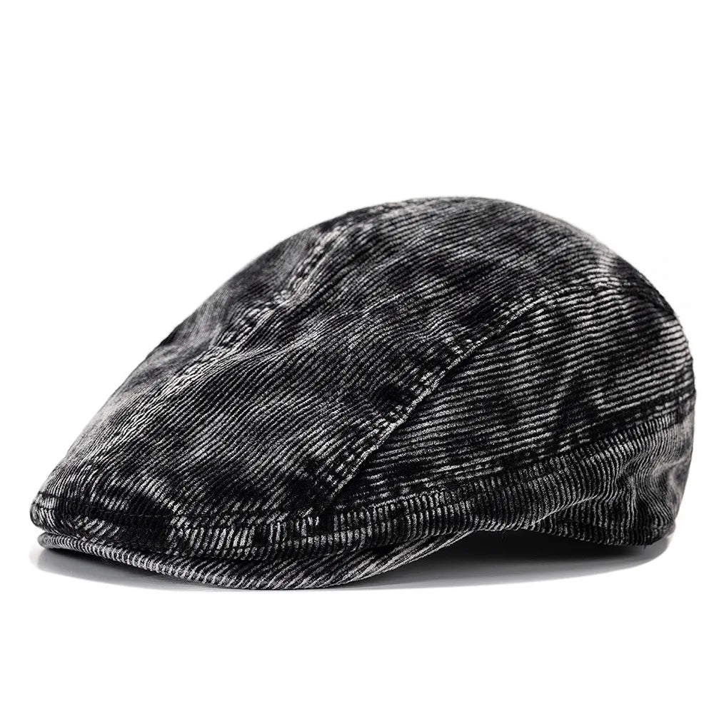 Black Corduroy Flat Cap