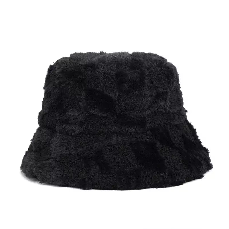 Vintage Plaid Fur Bucket Hat