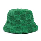 Vintage Plaid Fur Bucket Hat