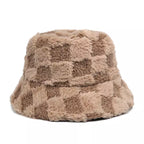 Vintage Plaid Fur Bucket Hat