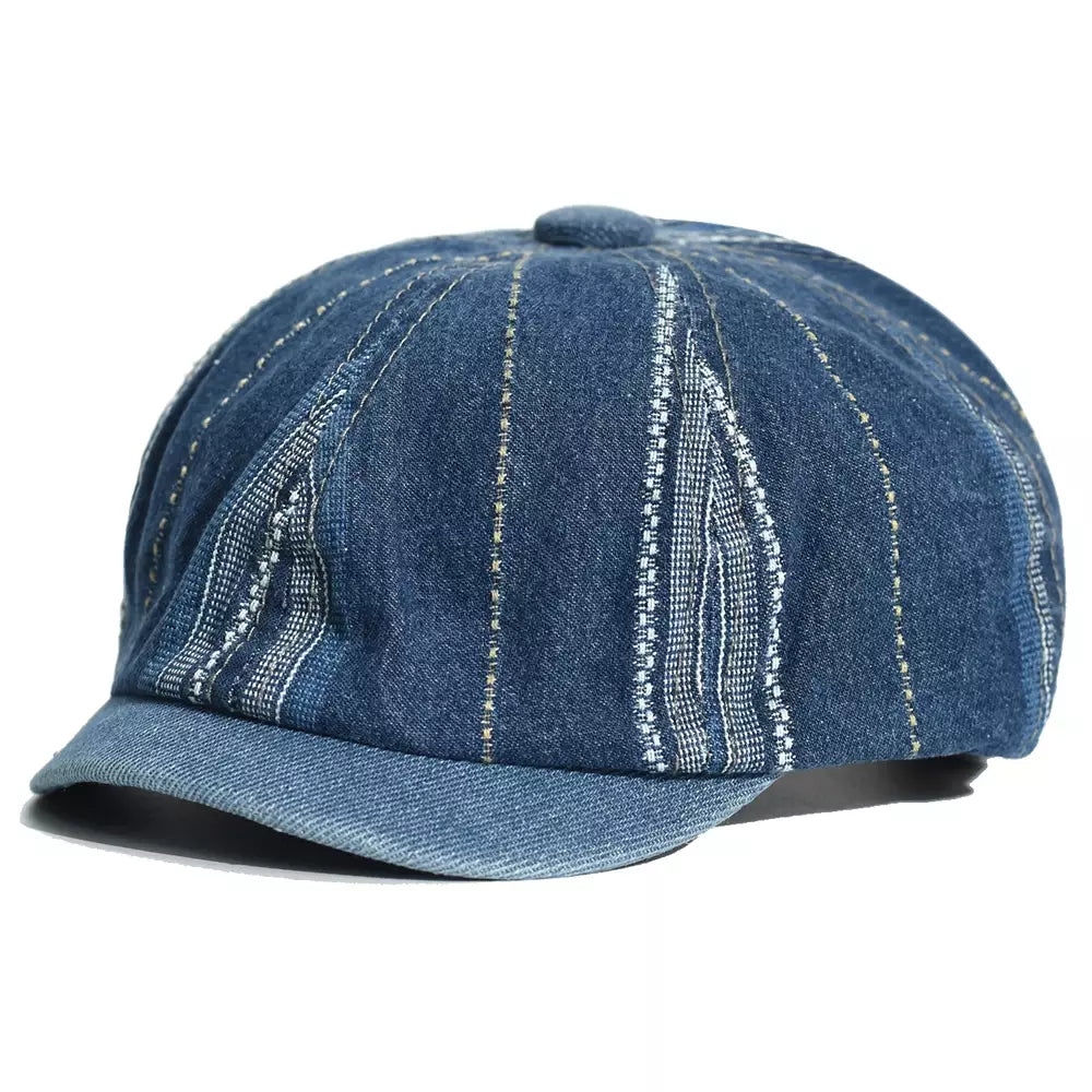Vintage Striped Denim Newsboy Cap