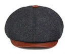 Wayne Herringbone Wool & Leather Newsboy Cap