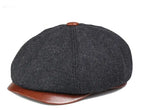 Wayne Herringbone Wool & Leather Newsboy Cap