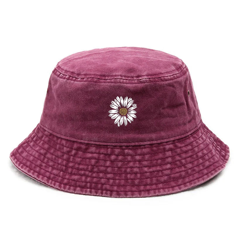 White Daisy Washed Cotton Bucket Hat
