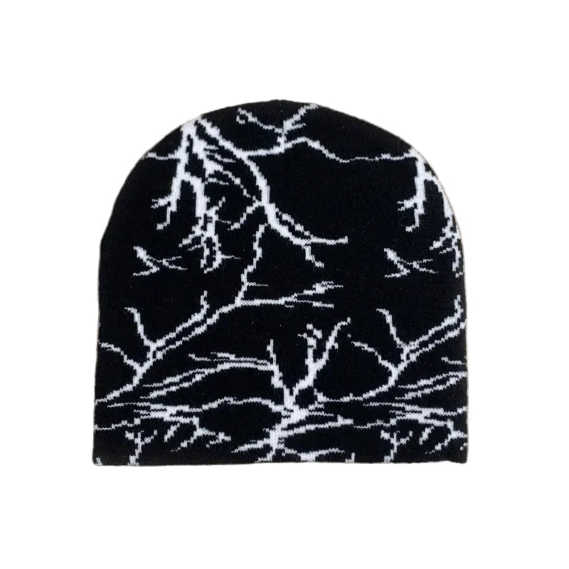 Lightning Print Skully Cotton Beanie
