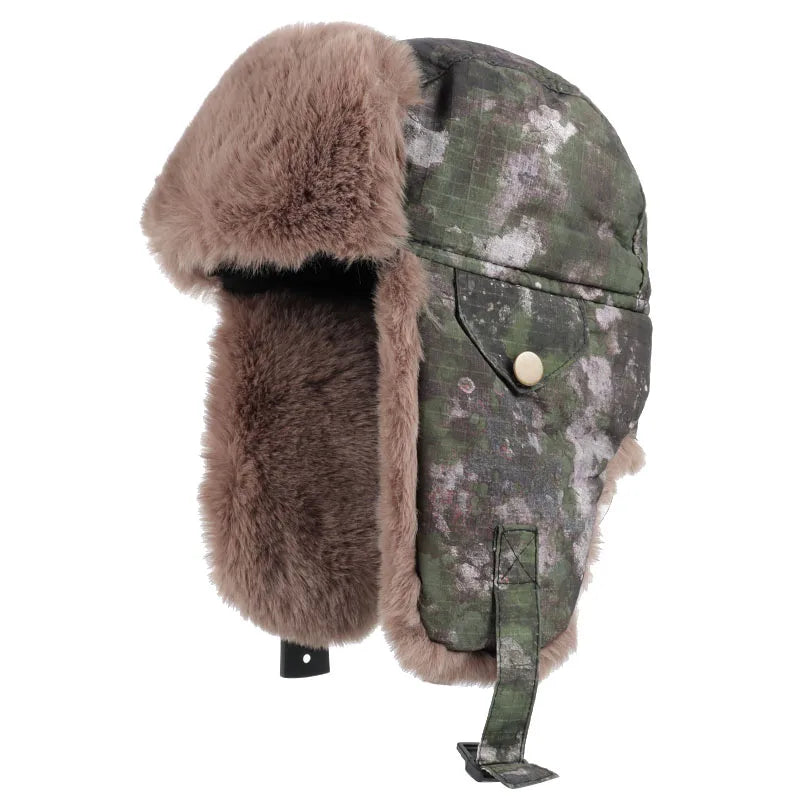 Winter Fur Camouflage Trapper Bomber Hat