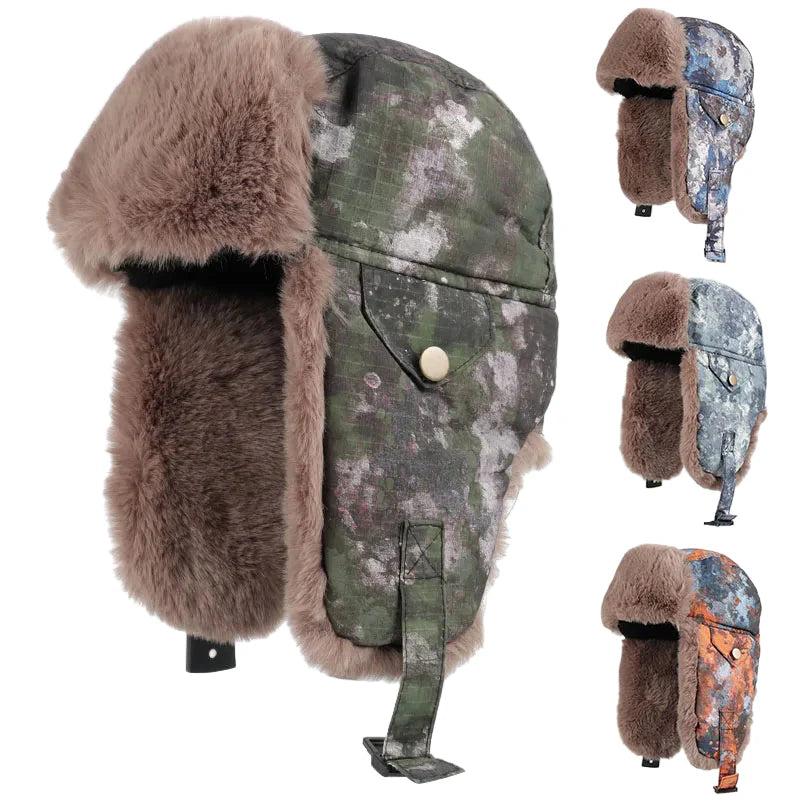 Winter Fur Camouflage Trapper Bomber Hat