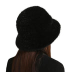 Winter Women Floral Natural Mink Fur Beanie Bucket Hat
