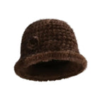 Winter Women Floral Natural Mink Fur Beanie Bucket Hat