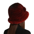 Winter Women Floral Natural Mink Fur Beanie Bucket Hat