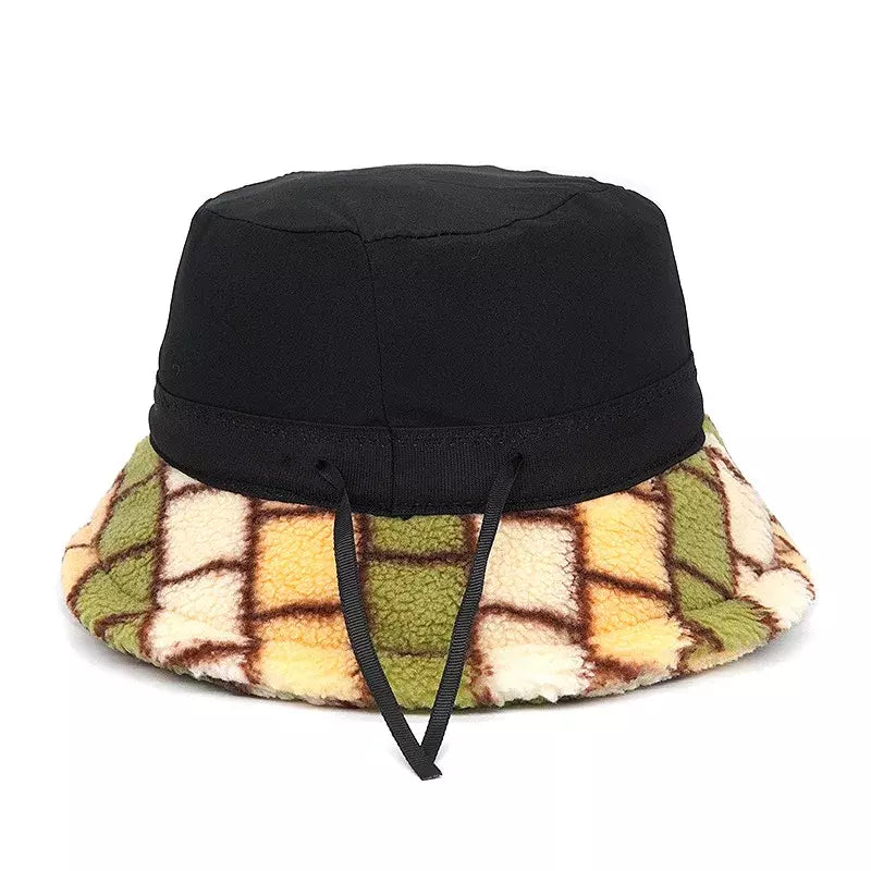 Winter Plaid Fur Bucket Hat