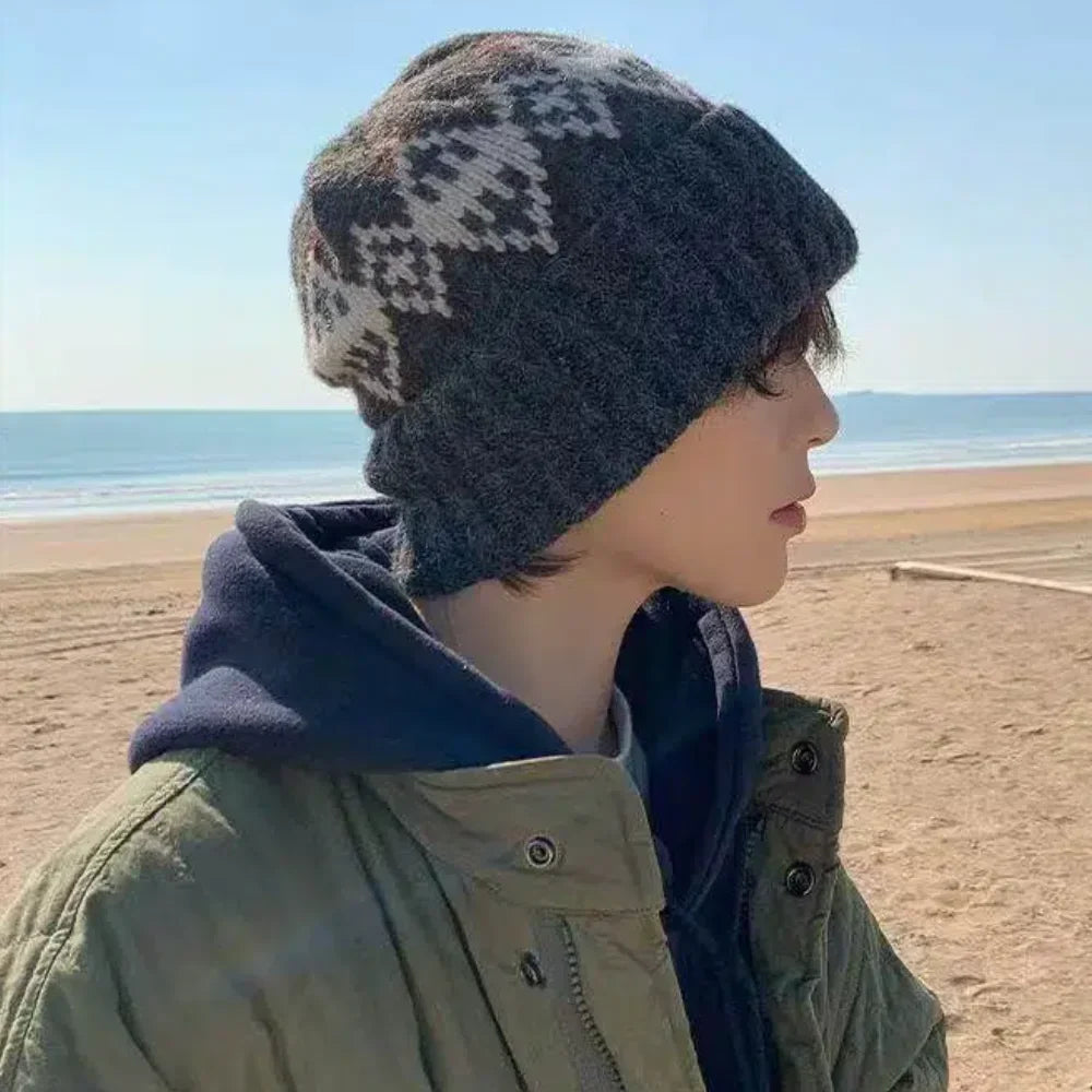 Wisconsin Winter Knitted Rhombuses Beanie