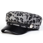 Women Leopard Print Plush Leather Sailor Cap