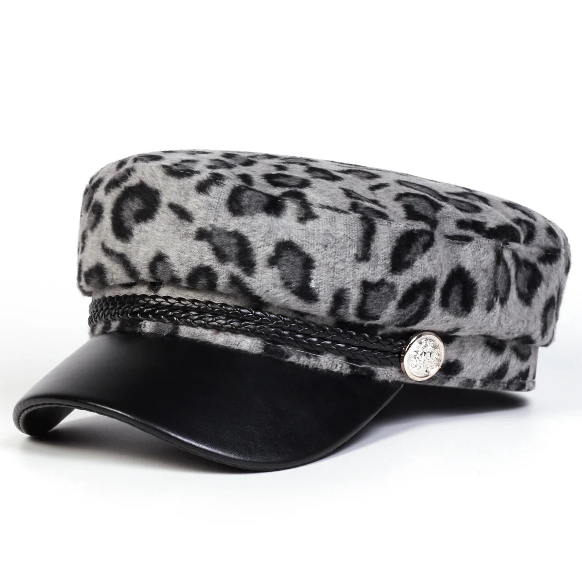 Women Leopard Print Plush Leather Sailor Cap