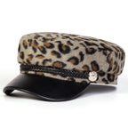 Women Leopard Print Plush Leather Sailor Cap