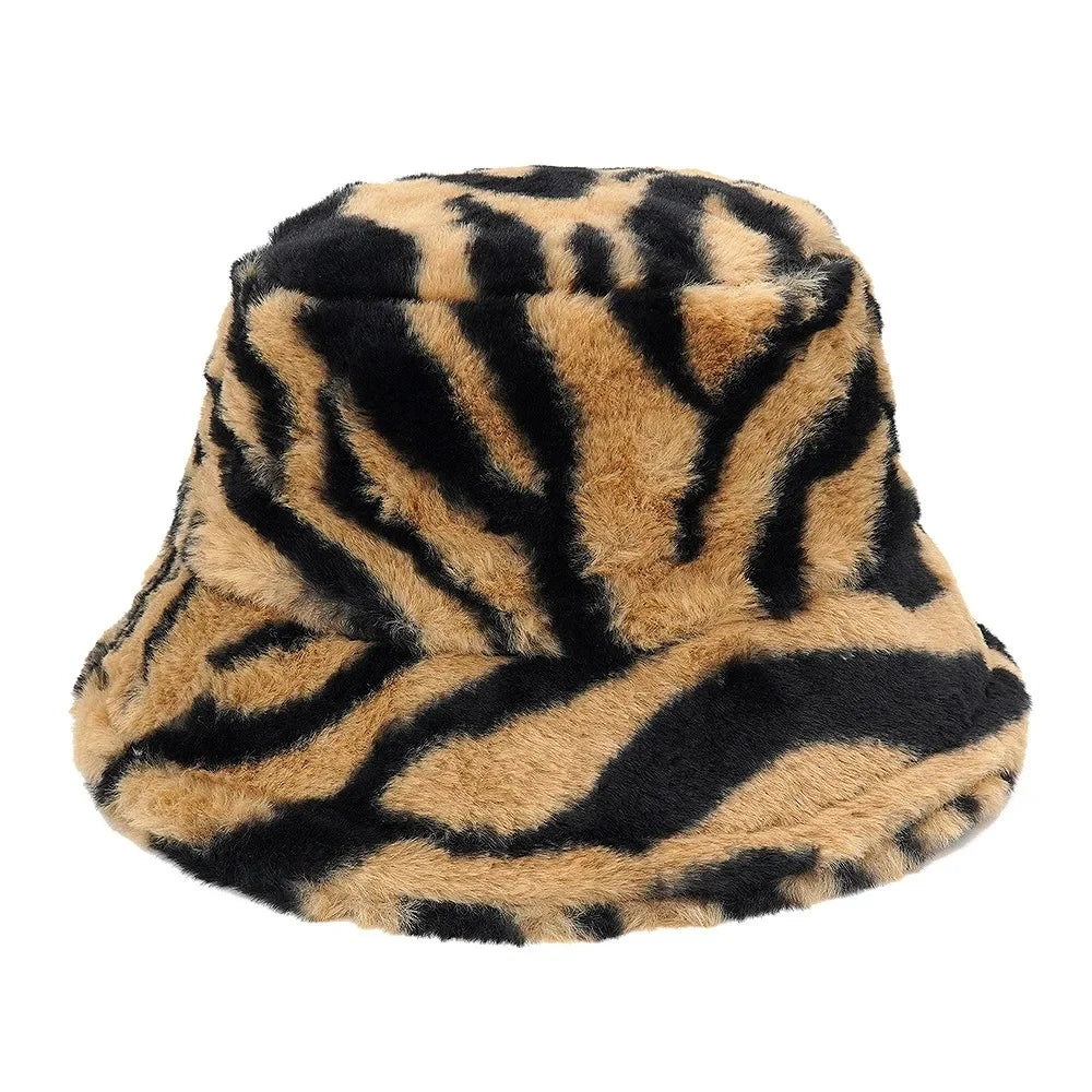 Zebra Skin Pattern Fur Bucket Hat