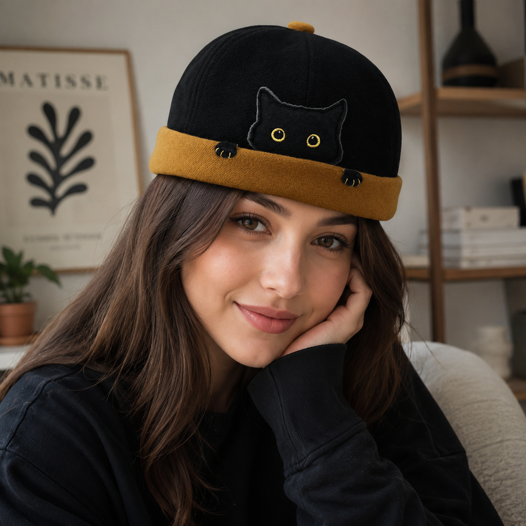 Cotton Docker Cap - Black Adjustable Size Unisex Summer Casual Hatloom Headwear