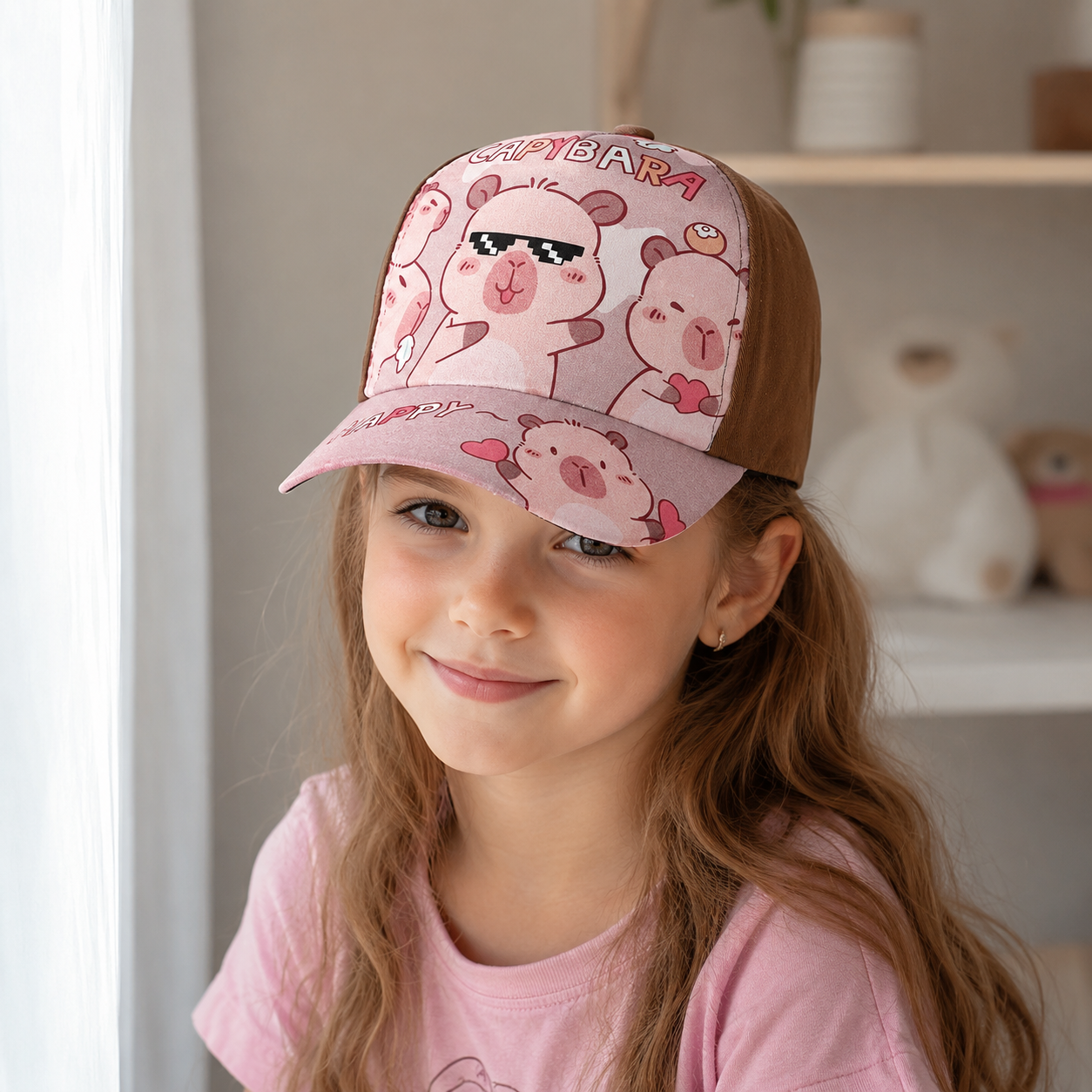 Kids Baseball Cap – Adjustable Capybara Print Hat | Lightweight Acrylic Summer Headwear