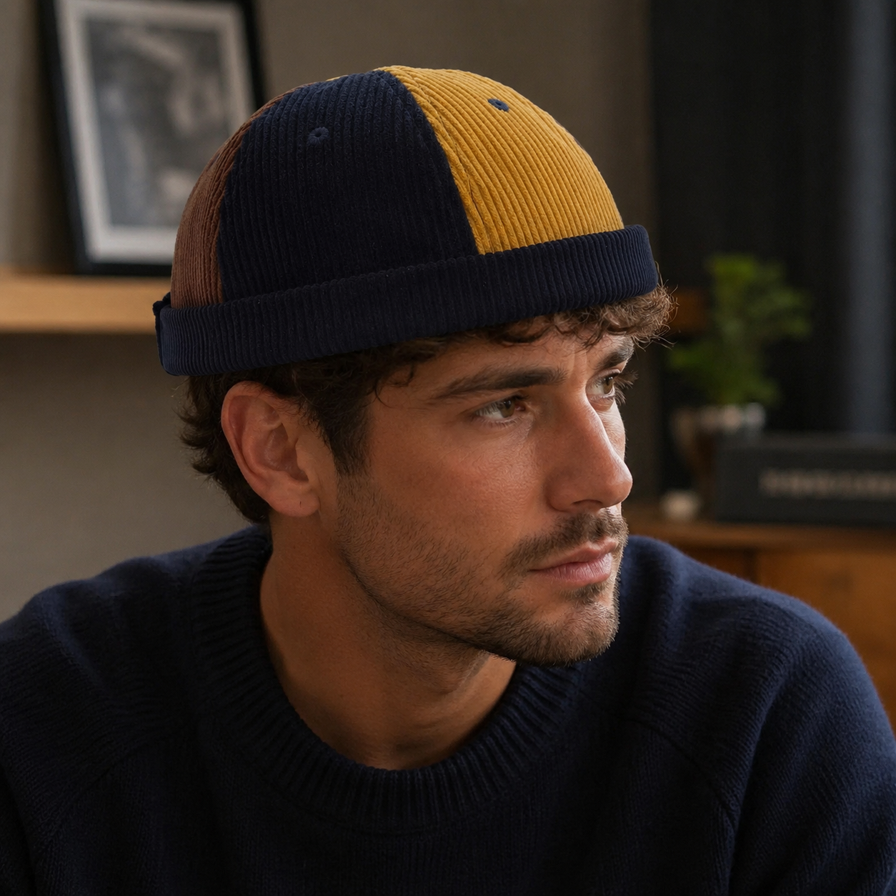 Corduroy Docker Cap – Adjustable Multicolor Patchwork Cotton Hat for Men & Women