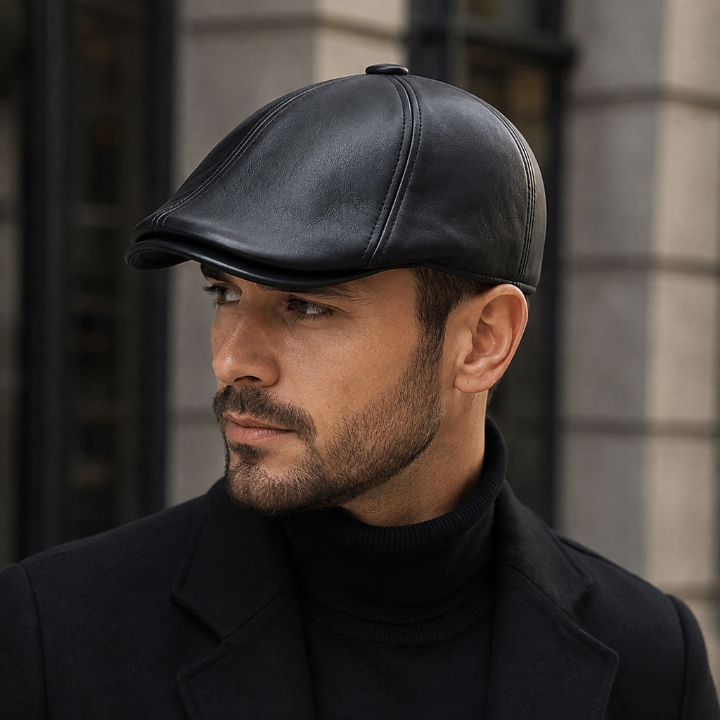 Leather Flat Cap – Holmes Duckbill Cap With Folding Earflaps & Soft Lining