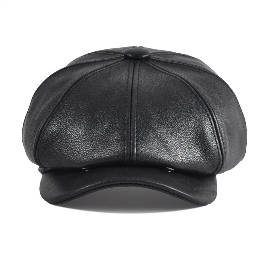 Men’s Leather Newsboy Cap – Genuine Cowskin Ivy Hat