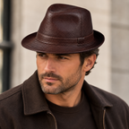 Genuine Leather Trilby - Classic Cowhide Fedora Hat For Men & Unisex Style